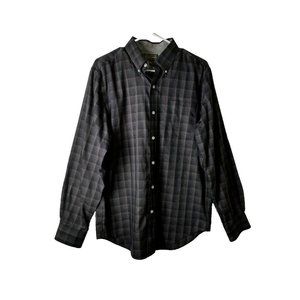 DENVER HAYES Never Iron Cotton Black/Gray/Brown Plaid Long Sleeve Shirt - Med